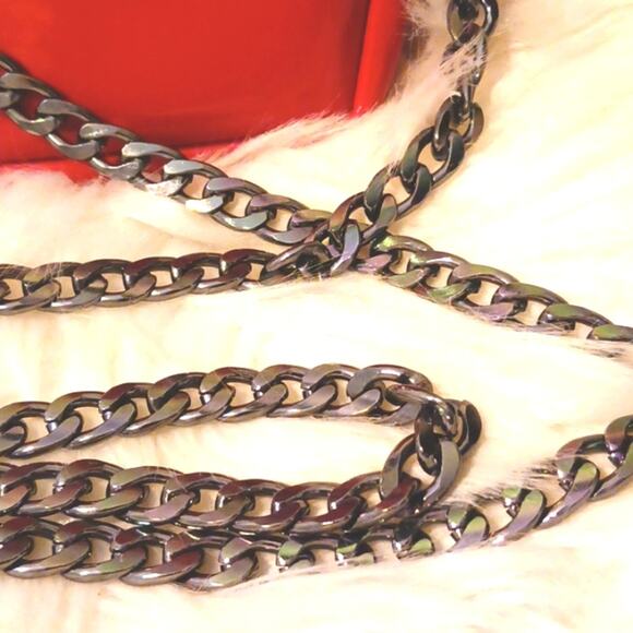 DIOR Crossbody RED w Chic Black Gunmetal Shoulder Chain converted CD Cosm. bag - Picture 5 of 16